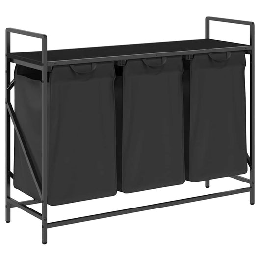 Cesto per la Biancheria 3 Scomparti con Ripiano Rovere Nero 859060