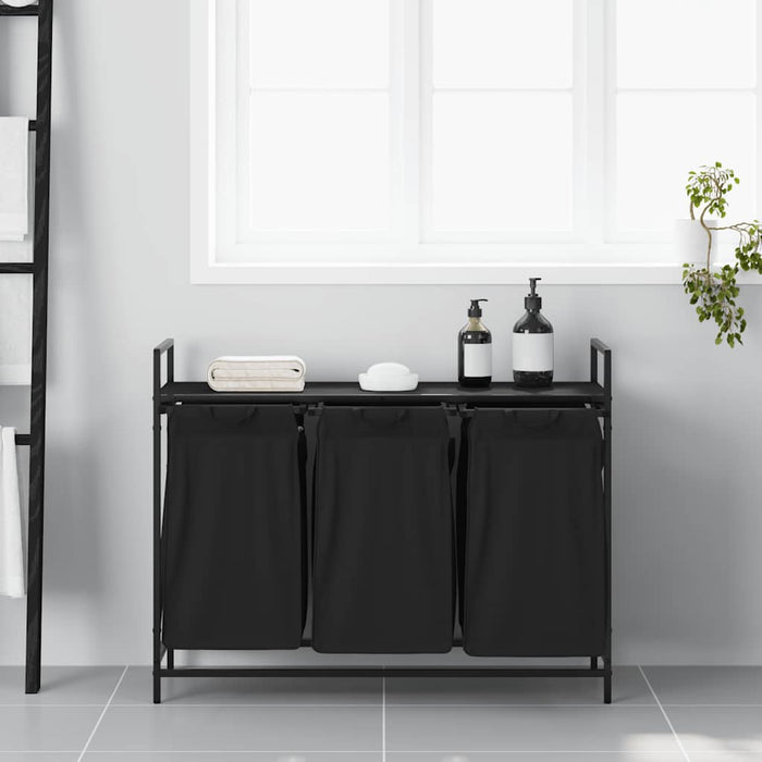 vidaXL Cesto per la Biancheria 3 Scomparti con Ripiano Rovere Nero