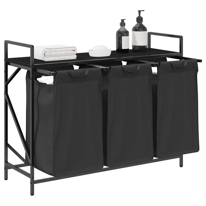 Cesto per la Biancheria 3 Scomparti con Ripiano Rovere Nero 859060