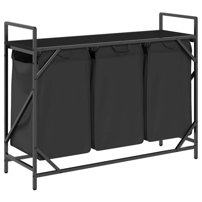 Cesto per la Biancheria 3 Scomparti con Ripiano Rovere Nero 859060