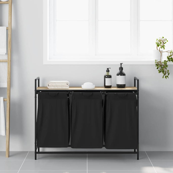 Cesto per la Biancheria 3 Scomparti con Ripiano Rovere Sonoma 859061