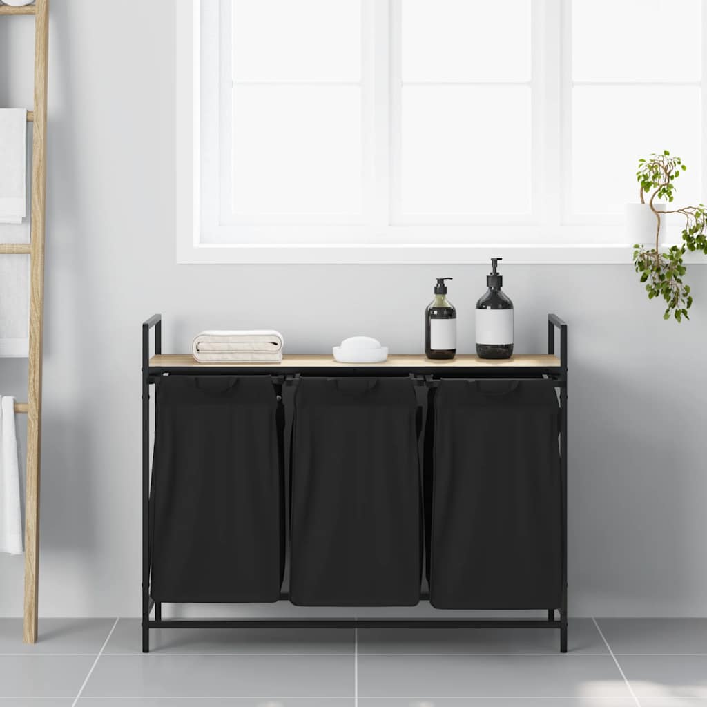 vidaXL Cesto per la Biancheria 3 Scomparti con Ripiano Rovere Sonoma