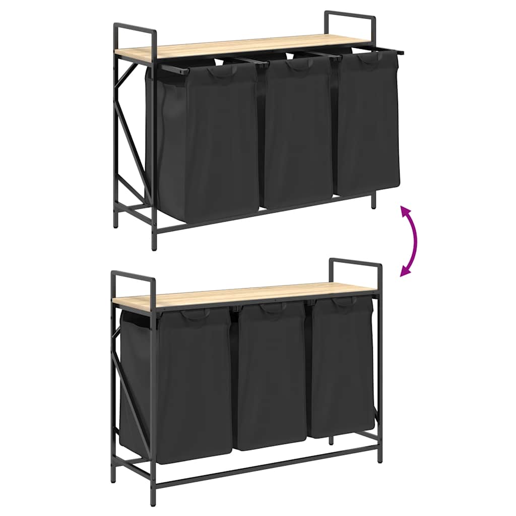 vidaXL Cesto per la Biancheria 3 Scomparti con Ripiano Rovere Sonoma