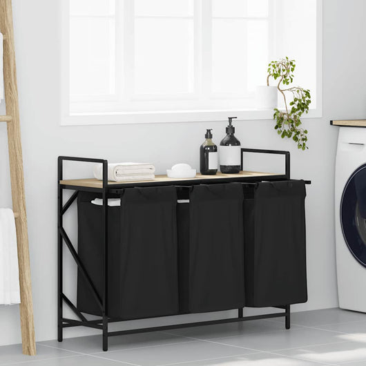 vidaXL Cesto per la Biancheria 3 Scomparti con Ripiano Rovere Sonoma