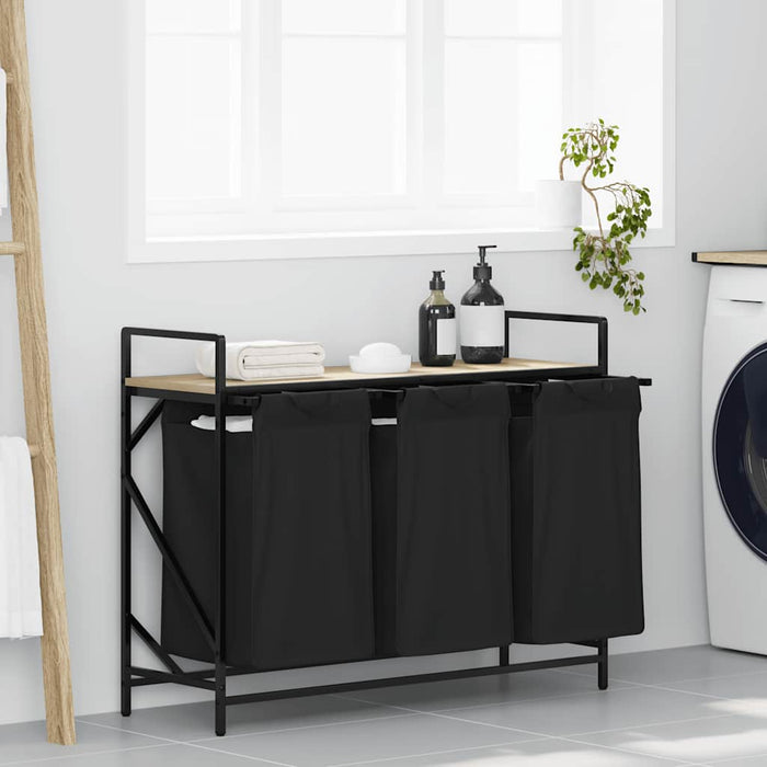 vidaXL Cesto per la Biancheria 3 Scomparti con Ripiano Rovere Sonoma