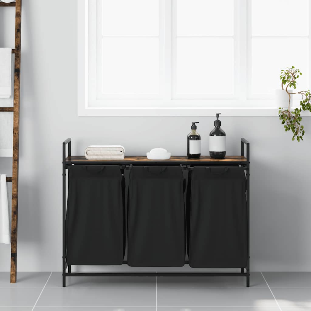 vidaXL Cesto Portabiancheria 3 Scomparti con Ripiano Rovere Fumo