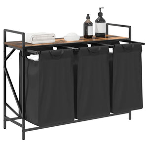 Cesto Portabiancheria 3 Scomparti con Ripiano Rovere Fumo 859062