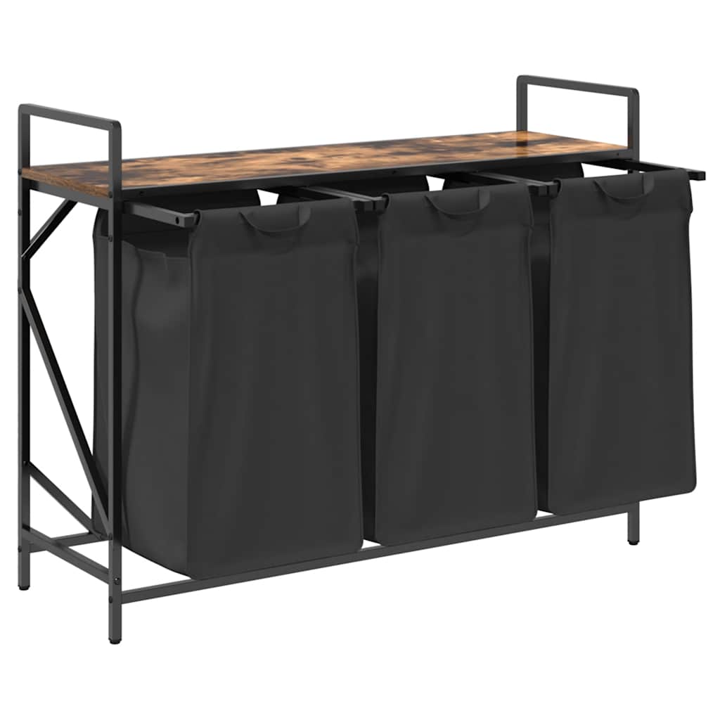 Cesto Portabiancheria 3 Scomparti con Ripiano Rovere Fumo 859062