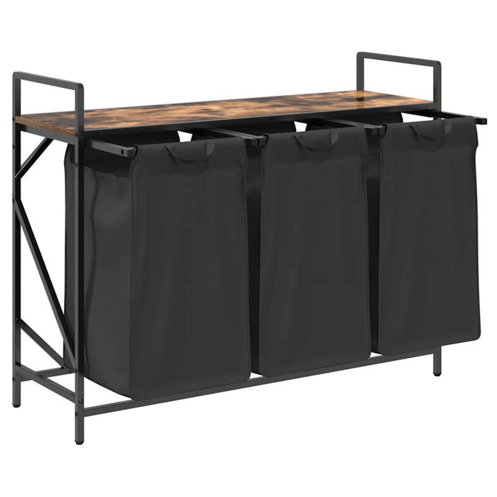 Cesto Portabiancheria 3 Scomparti con Ripiano Rovere Fumo 859062