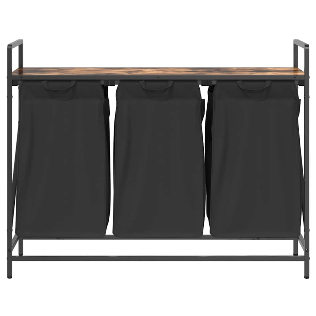 Cesto Portabiancheria 3 Scomparti con Ripiano Rovere Fumo 859062