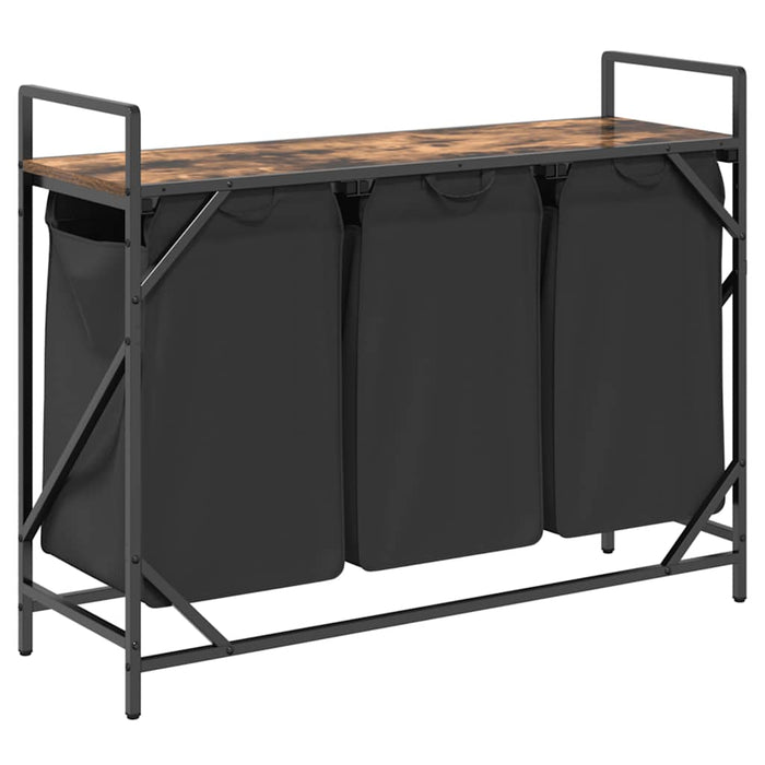 Cesto Portabiancheria 3 Scomparti con Ripiano Rovere Fumo 859062