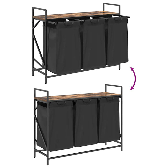 vidaXL Cesto Portabiancheria 3 Scomparti con Ripiano Rovere Fumo