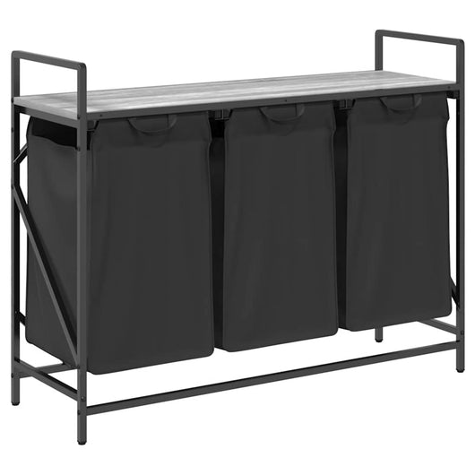 vidaXL Cesto per la Biancheria 3 Scomparti con Ripiano Grigio Sonoma