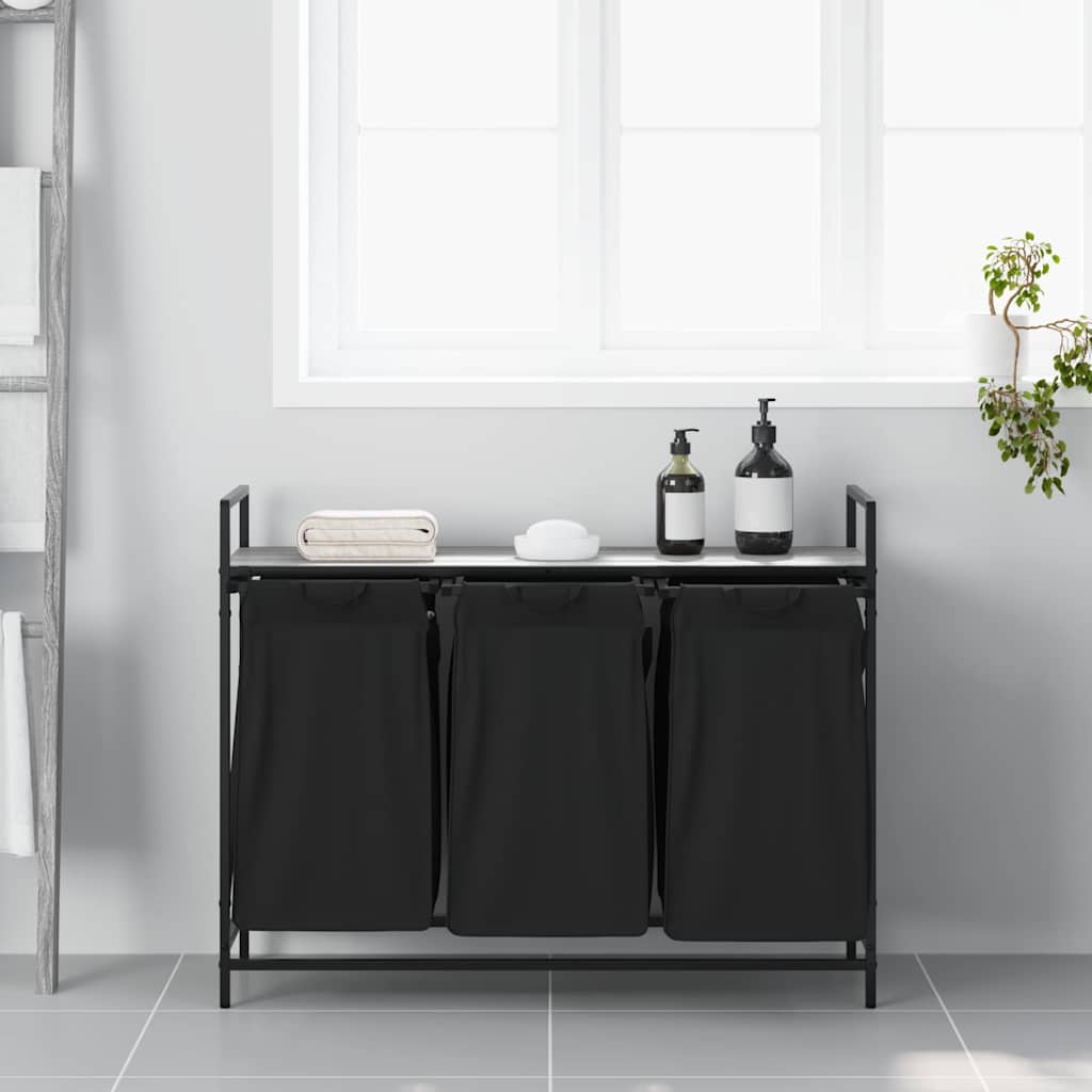 Cesto per la Biancheria 3 Scomparti con Ripiano Grigio Sonoma 859063