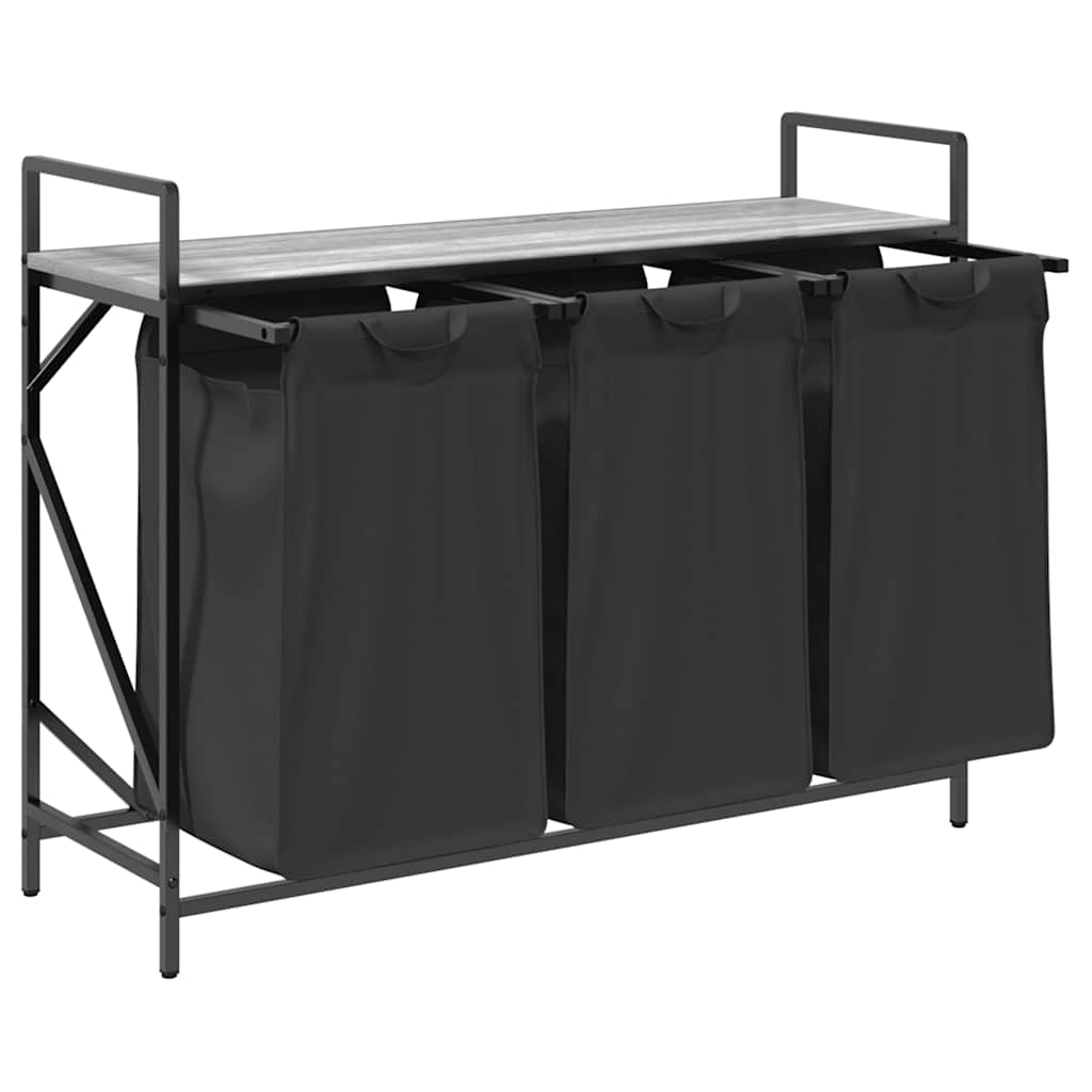 vidaXL Cesto per la Biancheria 3 Scomparti con Ripiano Grigio Sonoma