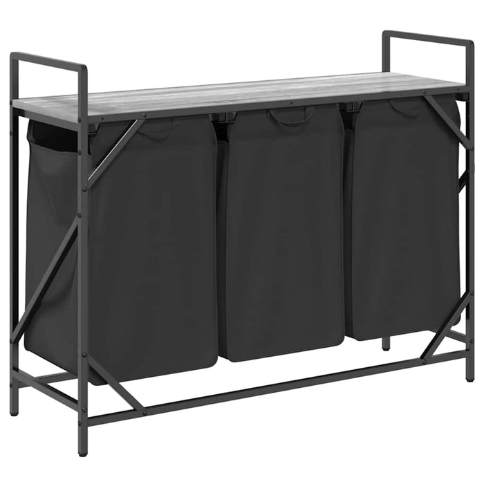 vidaXL Cesto per la Biancheria 3 Scomparti con Ripiano Grigio Sonoma
