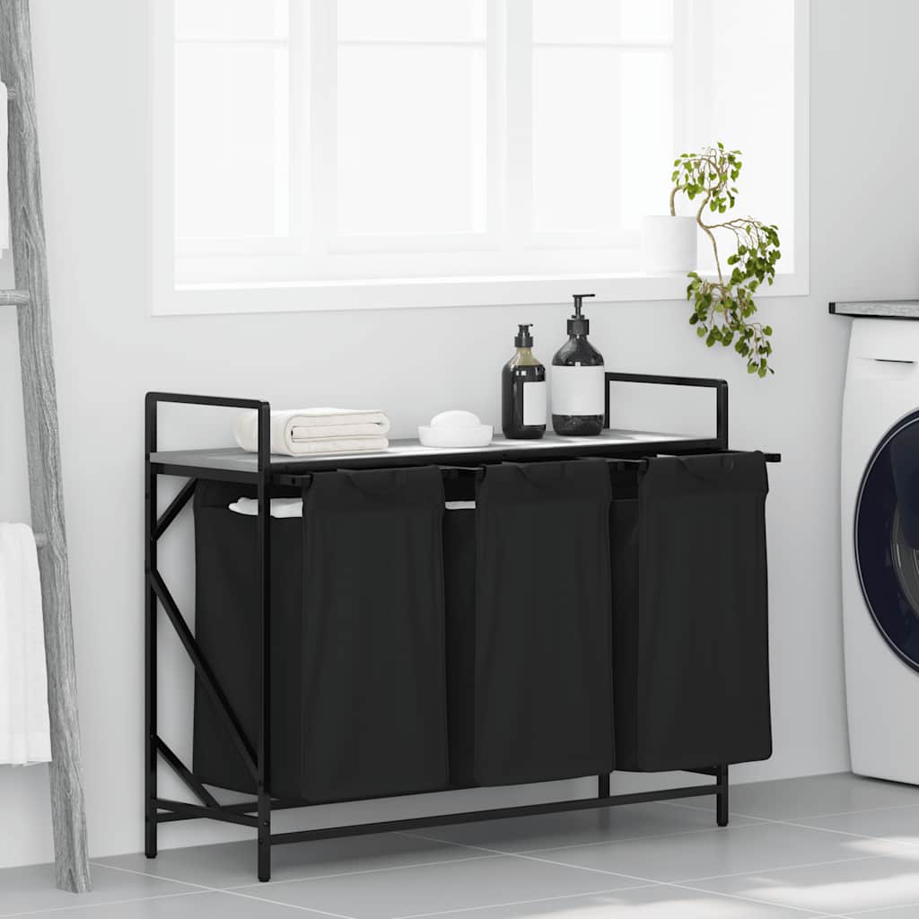 vidaXL Cesto per la Biancheria 3 Scomparti con Ripiano Grigio Sonoma