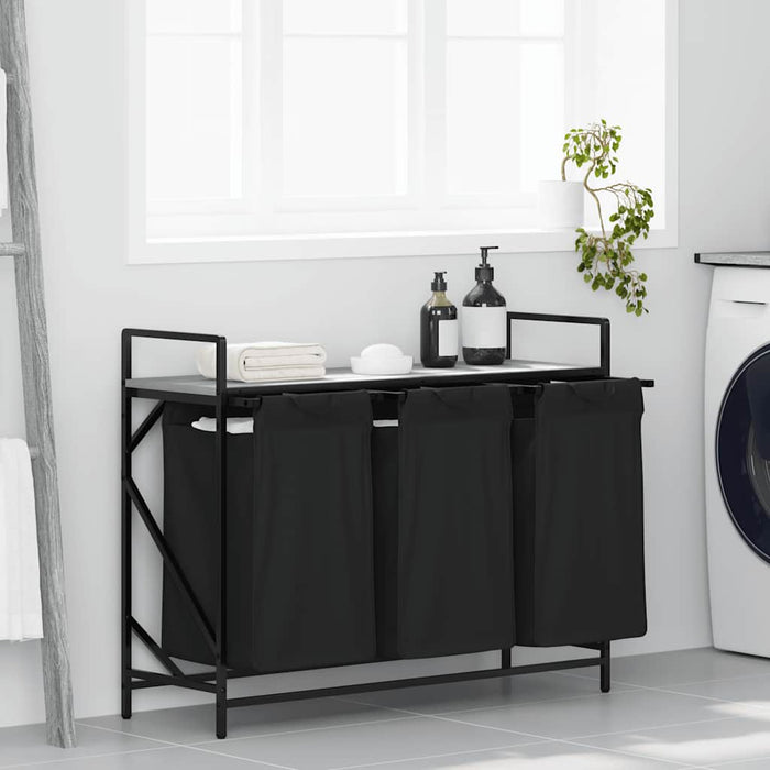 vidaXL Cesto per la Biancheria 3 Scomparti con Ripiano Grigio Sonoma