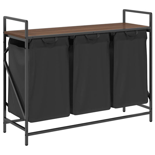 Cesto della Biancheria 3 Scomparti con Ripiano Rovere Marrone