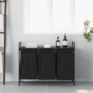 Cesto della Biancheria 3 Scomparti con Ripiano Rovere Marrone