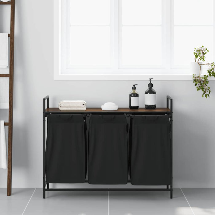 Cesto della Biancheria 3 Scomparti con Ripiano Rovere Marrone