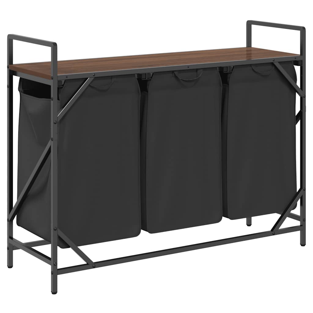 Cesto della Biancheria 3 Scomparti con Ripiano Rovere Marrone 859064