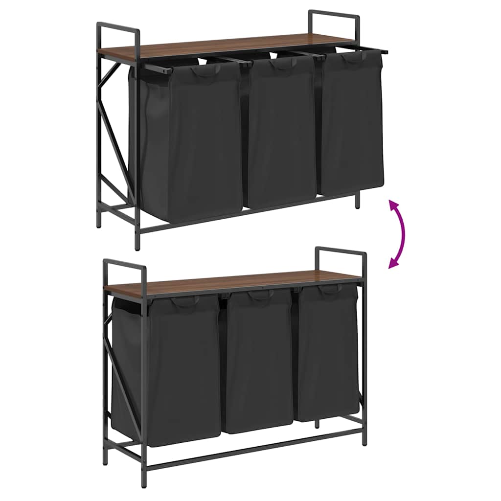 Cesto della Biancheria 3 Scomparti con Ripiano Rovere Marrone 859064