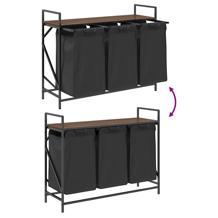 Cesto della Biancheria 3 Scomparti con Ripiano Rovere Marrone 859064