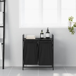 Cesto per la Biancheria 2 Scomparti con Ripiano Rovere Nero 859065