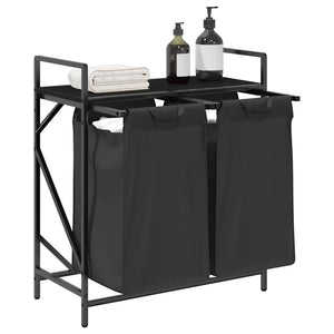 Cesto per la Biancheria 2 Scomparti con Ripiano Rovere Nero 859065