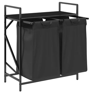 Cesto per la Biancheria 2 Scomparti con Ripiano Rovere Nero 859065