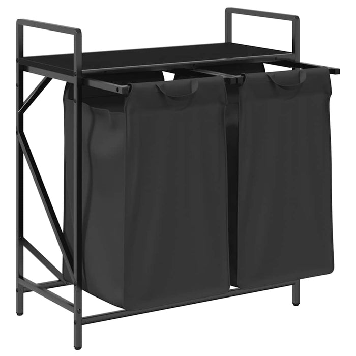 Cesto per la Biancheria 2 Scomparti con Ripiano Rovere Nero 859065