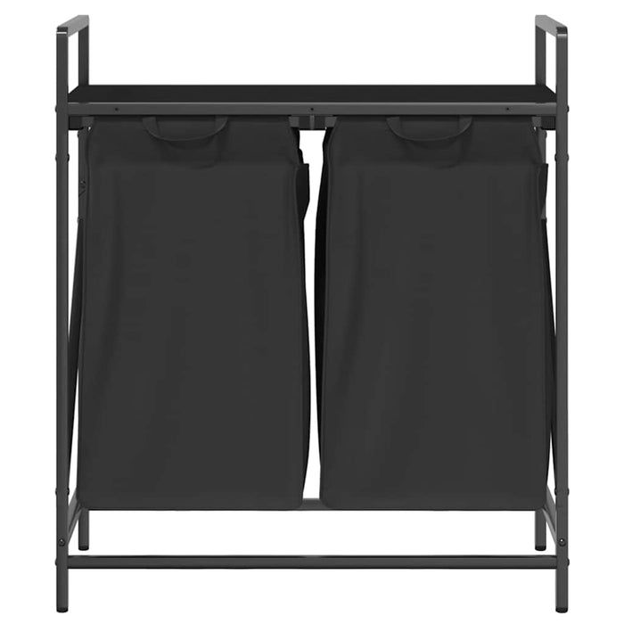 Cesto per la Biancheria 2 Scomparti con Ripiano Rovere Nero