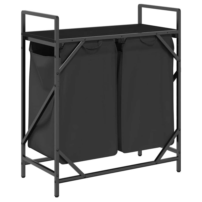 Cesto per la Biancheria 2 Scomparti con Ripiano Rovere Nero 859065