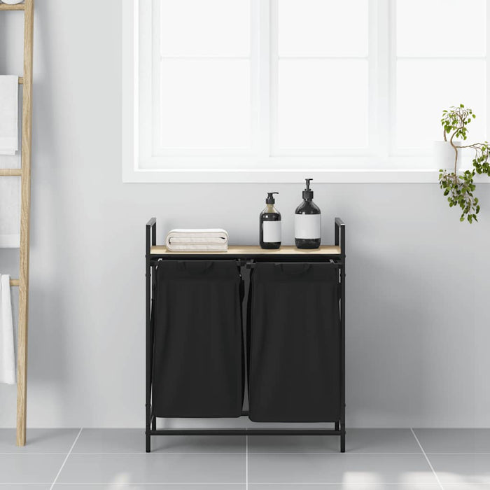 Cesto per la Biancheria 2 Scomparti con Ripiano Rovere Sonoma 859066