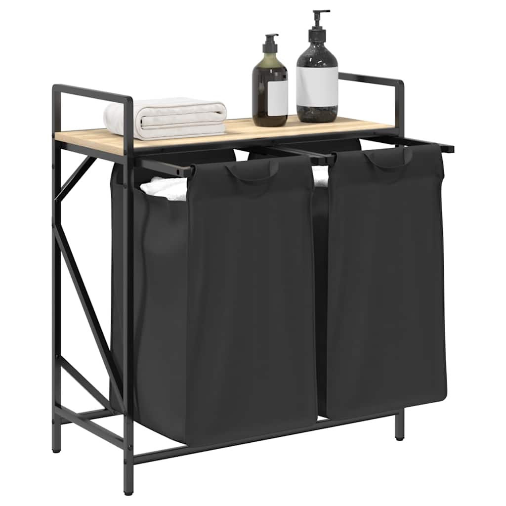 Cesto per la Biancheria 2 Scomparti con Ripiano Rovere Sonoma