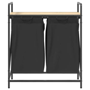 Cesto per la Biancheria 2 Scomparti con Ripiano Rovere Sonoma