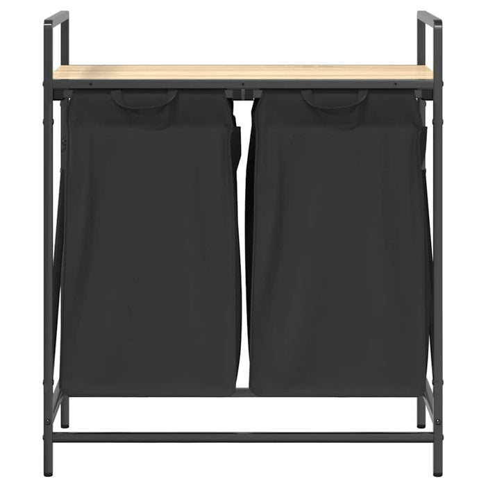 Cesto per la Biancheria 2 Scomparti con Ripiano Rovere Sonoma