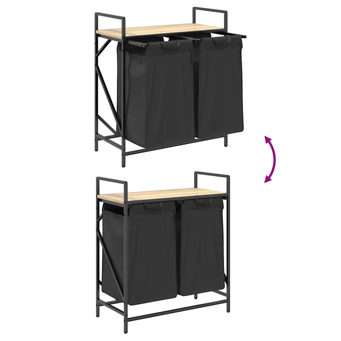 Cesto per la Biancheria 2 Scomparti con Ripiano Rovere Sonoma 859066