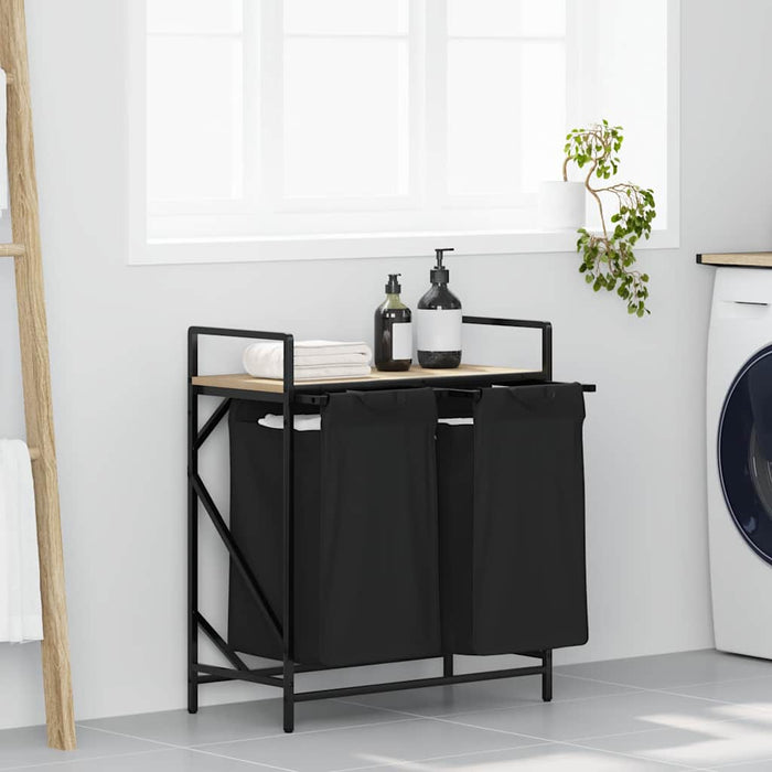 Cesto per la Biancheria 2 Scomparti con Ripiano Rovere Sonoma 859066