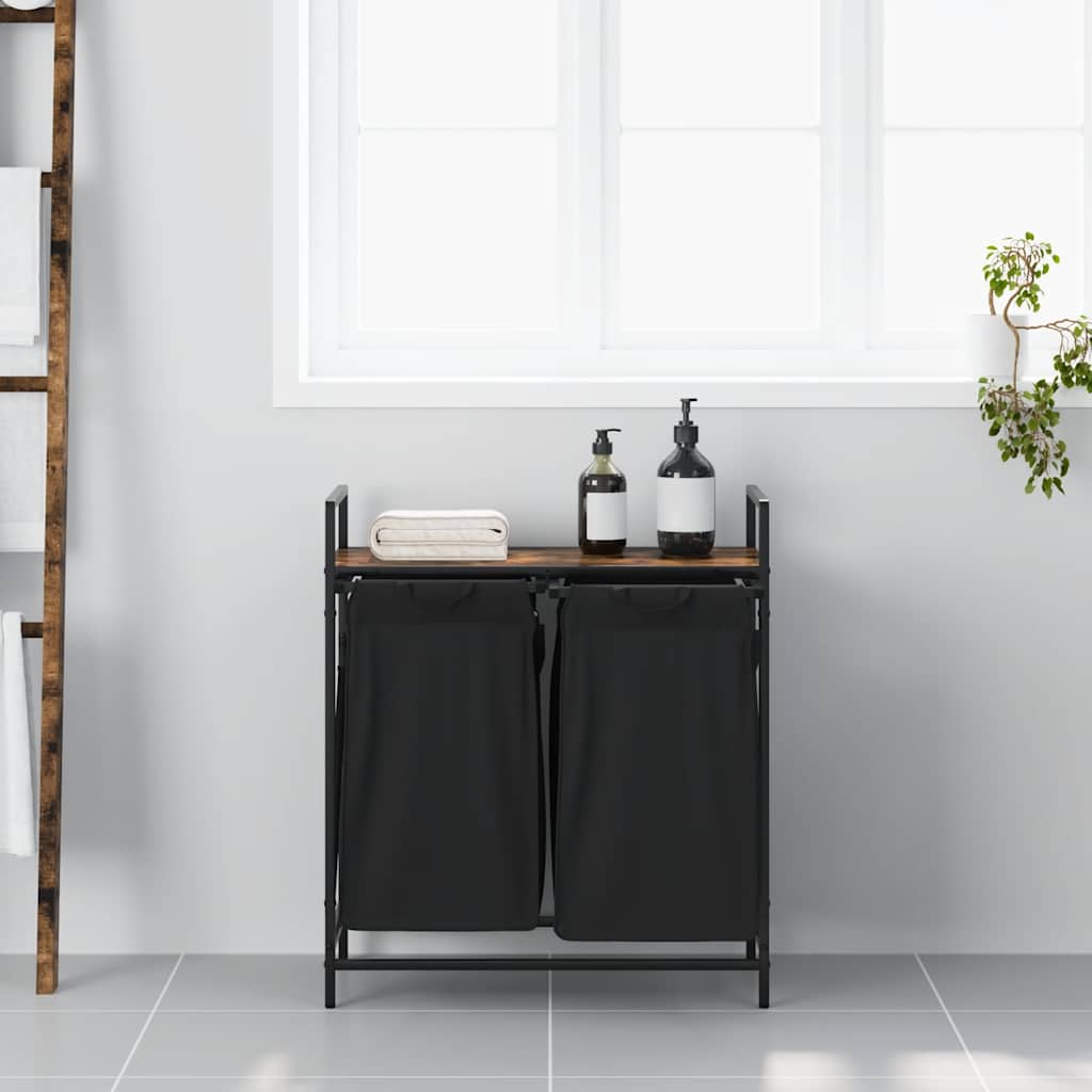 Cesto Portabiancheria 2 Scomparti con Ripiano Rovere Fumo 859067