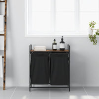 Cesto Portabiancheria 2 Scomparti con Ripiano Rovere Fumo 859067