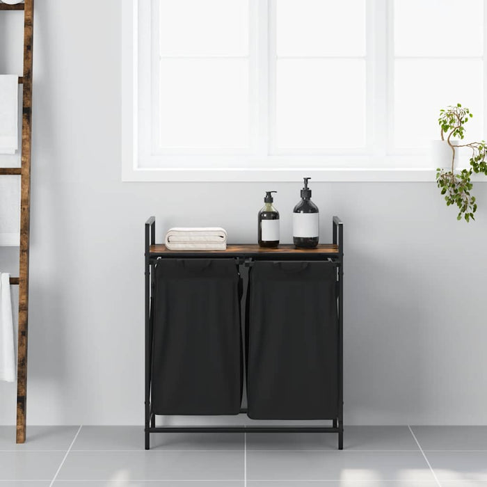 Cesto Portabiancheria 2 Scomparti con Ripiano Rovere Fumo 859067