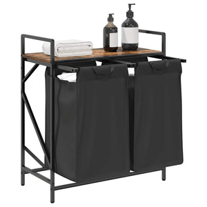 Cesto Portabiancheria 2 Scomparti con Ripiano Rovere Fumo 859067