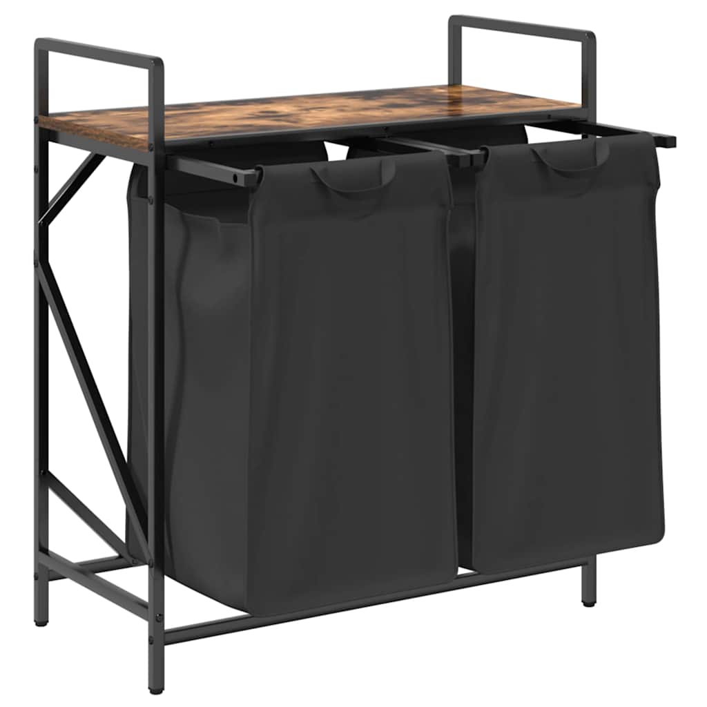 Cesto Portabiancheria 2 Scomparti con Ripiano Rovere Fumo 859067