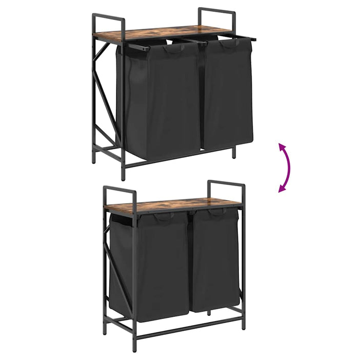 Cesto Portabiancheria 2 Scomparti con Ripiano Rovere Fumo 859067