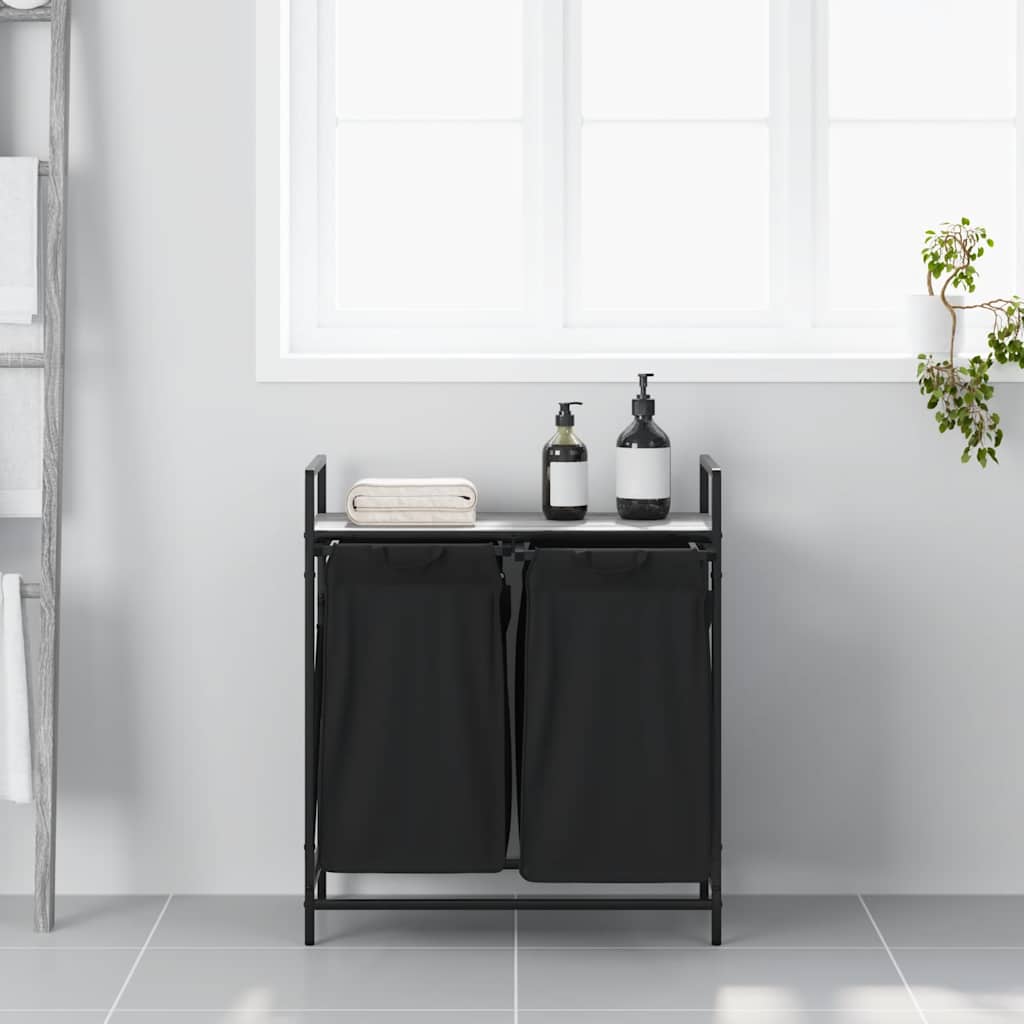 Cesto per la Biancheria 2 Scomparti con Ripiano Grigio Sonoma 859068