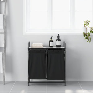 Cesto per la Biancheria 2 Scomparti con Ripiano Grigio Sonoma 859068