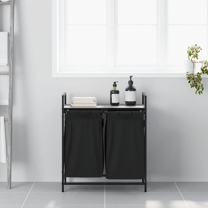 Cesto per la Biancheria 2 Scomparti con Ripiano Grigio Sonoma 859068