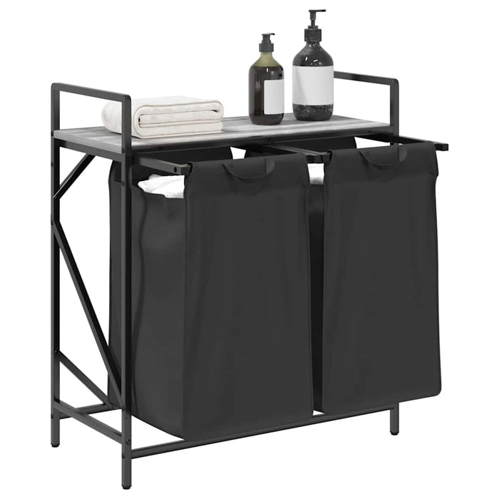 Cesto per la Biancheria 2 Scomparti con Ripiano Grigio Sonoma 859068